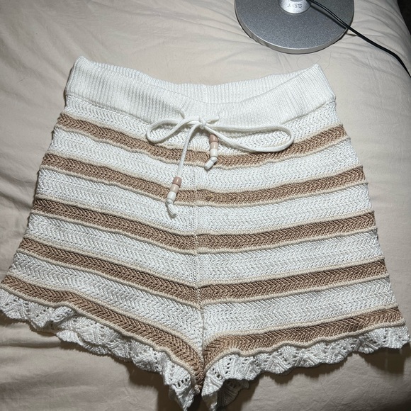 Cozy High Waist Knit Shorts - Cream and Tan - Picture 1 of 5